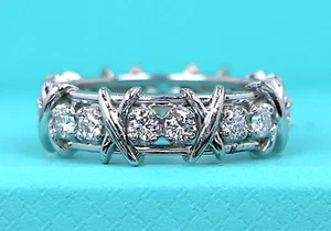 $15,800 Tiffany & Co Platinum Schlumberger X 16 Stone Diamond Ring Band Size 7 - Picture 1 of 11