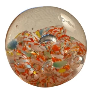 Blown Glass Paperweight With Controlled Bubbles 2 1/2” Multicolored - Picture 1 of 11