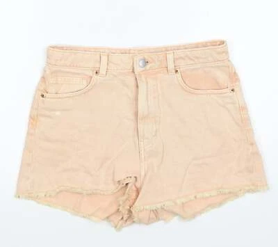 Monki Womens Orange Cotton Blend Cut-Off Shorts Size W27 - Image 1 of 4