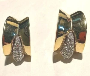 Large Vintage Original GIVENCHY Clip On Earrings, Gold Tone, Clear Rhinestones  - Picture 1 of 8