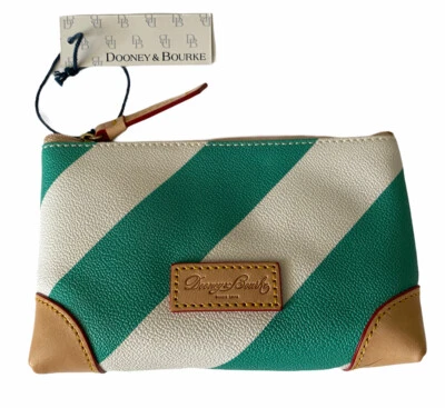 NUEVO Dooney & Bourke Azul Teal y Blanco Rayas Cuadrado Muñequera Monedero Cartera Foto 1 de 2