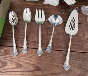 Vintage F. B. Rogers 7 Serving Pieces Imperial Rose Hostess Set Stainless NIB - Picture 1 of 23