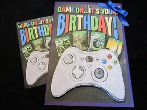 Neue handgefertigte bunte Geburtstagskarte mit Gamer-Thema Größe 8" x 6" - Bild 1 von 5