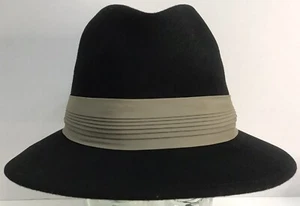 Vintage Black Pure Wool Gangster Hat Ribbon Trim Made USA WPL 5923 Size Medium - Picture 1 of 11