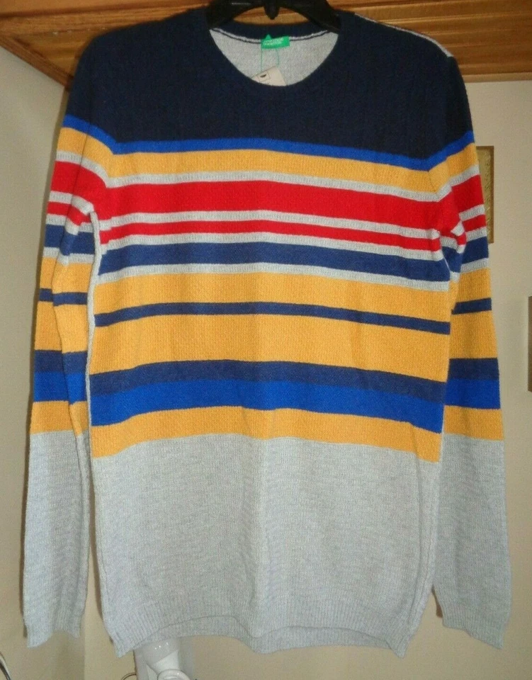 SUÉTER JERSEY COLORES UNIDOS DE BENETTON GRIS JASPEADO/MULTI RAYAS NUEVO CON ETIQUETAS 13/14  Foto 1 de 4