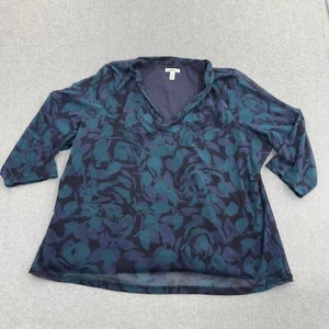 Camisa Croft Barrow Mujer 2X Azul Verde Negro Cuello en V Media Manga Forrada Madura - Imagen 1 de 9