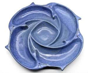 Tom Chamberlain Pottery Glazed Stoneware Dolphin Chip and Dip Server Blue - Picture 1 of 4