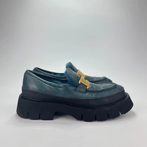 Madison Maison Deep Forest Green Black Leather Platform Loafers Women's Size 36 - Picture 1 of 11
