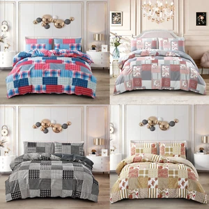 Luxury 4PC Rich Cotton Quilt Bedding Duvet Cover Set Fitted Sheet & Pillowcases - Picture 1 of 111