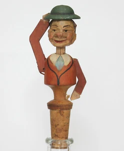 Figura de madera tallada a mano alemana de colección tapón de botella de corcho - sombrero verde inclinable - Imagen 1 de 11
