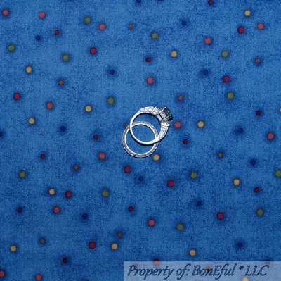 BonEful Fabric FQ Cotton Quilt Blue Navy Red Green Rainbow Polka Dot Clown Print - Image 1 of 4