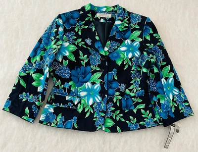 NWT Tahari Arthur S. Levine Womens Blue Vibrant Floral Blazer Sz 14 - Image 1 of 4
