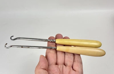 Antique 1900's Shoe Button Hook with Celluloid / Bakelite Handles Set Of 2 - Image 1 of 4