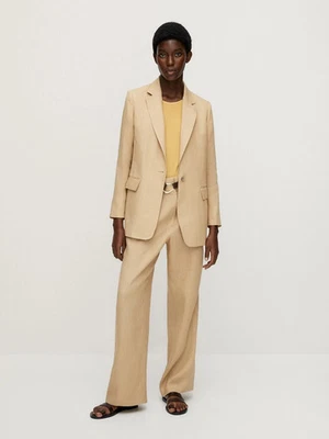 Massimo Dutti Wonens Suit Beige 12 UK Blazer Trousers 100% Linen Wide Leg Pants - Image 1 of 4