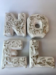 VTG Ceramic NOEL 4" Candle Holders Christmas White Gold Holly Berry Neutral - Picture 1 of 16