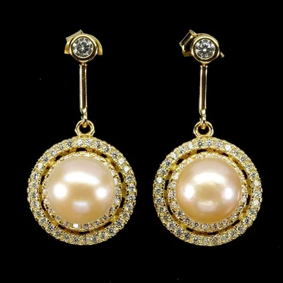 925 Sterling Silver Earrings Round Button Pearl 8mm Natural Gemstone Jewelry - Image 1 of 4