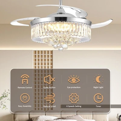 42" retractable LED Ceiling Fans with Lights and Remote Control,Invisible Blades - Image 1 of 4