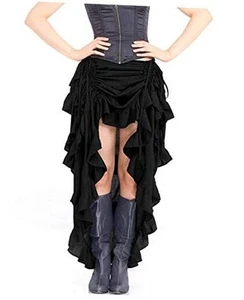  Steampunk Victorian Cosplay Costume Womens High-Low Show Girl Skirt Large Black - Picture 1 of 5