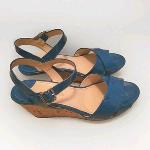 PRADA Milano Neon Blue Patent Leather Cork Edge Sandals Size 38 - Picture 1 of 12