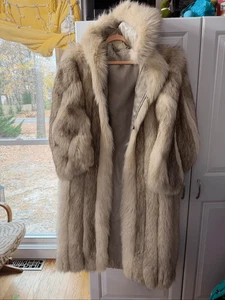 Vintage Arctic Blue Silver Blue Vintage Hood Fur Coat Sz Large Read Description - Picture 1 of 16