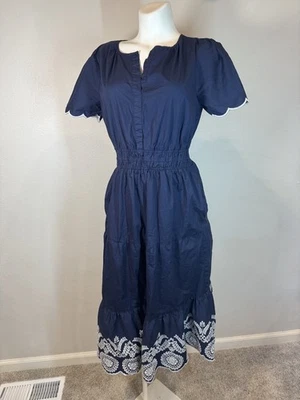 Cynthia Rowley Maxi Dress Embroidered Navy Size M EUC lk Anthropologie Somerset - Image 1 of 4