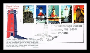 2973A 32c Stamp Set (Se-Tenant) (1995) GREAT LAKES LIGHTHOUSES U/O FDC BY PANDA - Picture 1 of 2