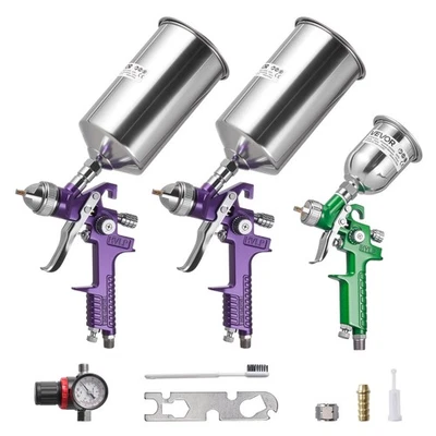 VEVOR 3-Piece Air Spray Gun Kit Automotive Paint Spray Gun Set with 3 Nozzles - Image 1 of 4