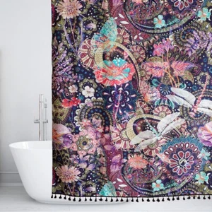 Mystic Boho Shower Curtain Waterproof Pink Dragonfly With Tassels 72''x72'' - Picture 1 of 5