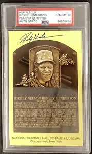 Rickey Henderson Signed Gold HOF Plaque Postcard Yellow NYY PSA/DNA Auto Mint 10 - Picture 1 of 4