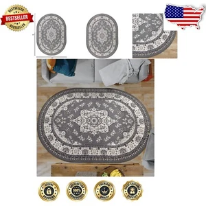 Chic 5' x 7' Oval Gray Area Rug - Low Maintenance Stylish Comfort for Any Room - Picture 1 of 9