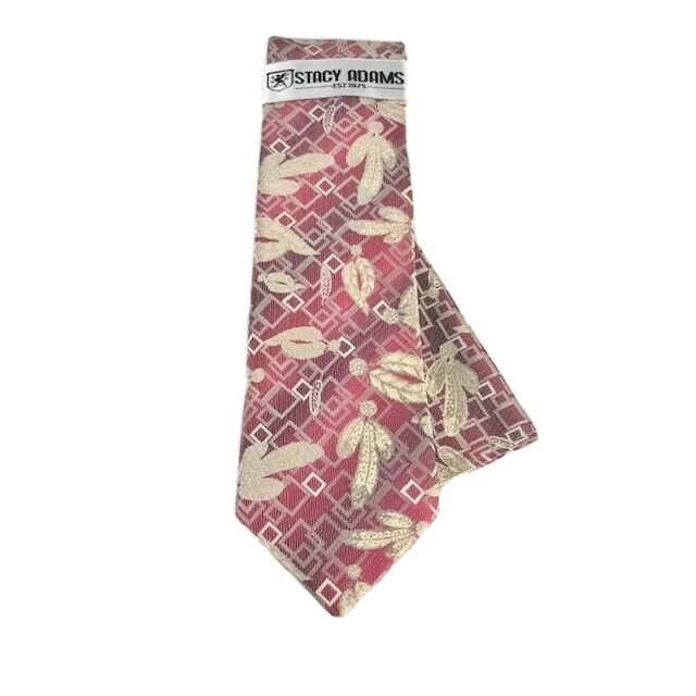 Stacy Adams Men's Tie Hanky Set Fuchsia Pink Bone Cream Microfiber 3.25" Wide - Image 1 of 3