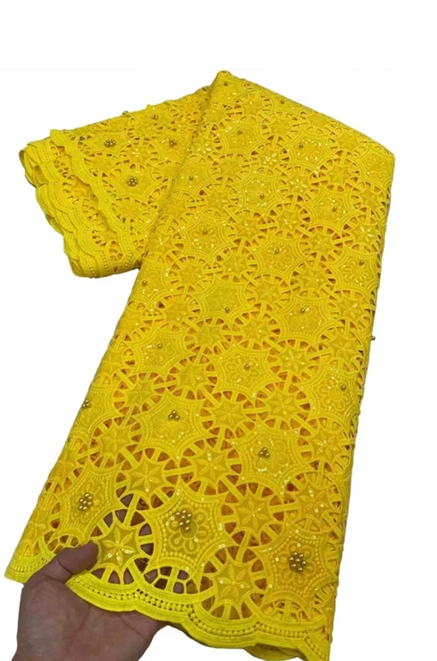 Telas de encaje de tul africano de alta calidad con cuentas 5 yardas  Foto 1 de 2