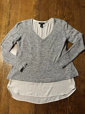 White House Black Market Sparkle Sweater Layered Silver Gray Small Lagenlook - Image 1 of 4