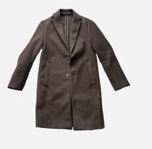 ZARA Men's 4 Way Stretch Overcoat, Button Up, 2 Side Pockets, Deep Brown, UK XS - Picture 1 of 5