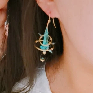 Game Final Fantasy XIV FF14 Aetheryte Earrings Eardrop Blue Crystal Pendant 1pcs - Picture 1 of 11