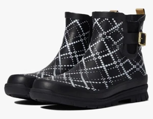 Western Chief Womens Black & White Dot Plaid Chelsea Rubber Rain Boots Size 9 - Picture 1 of 19
