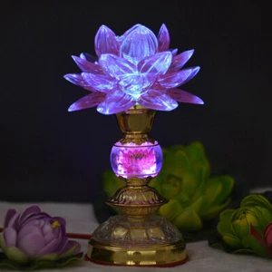 LED Colorful Buddha Lotus Lamp Worship Light Buddhism Temple Lamp Imitation - Picture 1 of 4