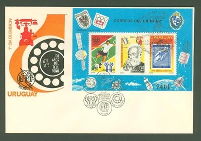 Telephone A52 Uruguay 1976 FDC s/s Space Sport Soccer - Image 1 of 2
