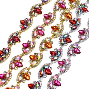 90cm Rhinestone Trim Crystal Diamante Floral Applique Chain Accessories Wedding - Picture 1 of 17