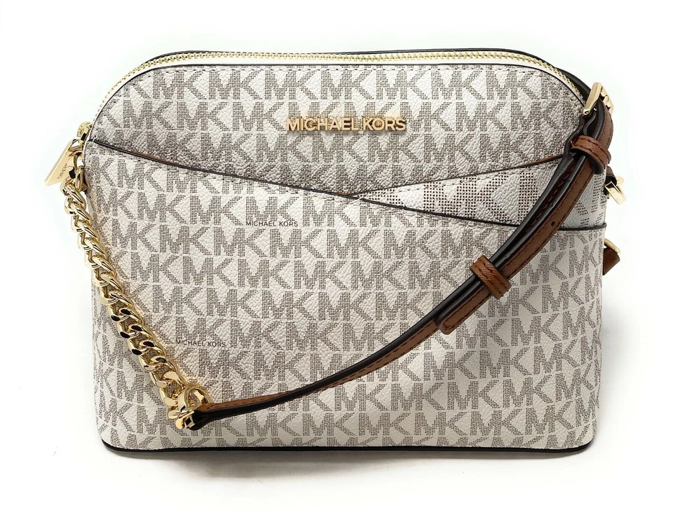 Michael Kors Jet Set Travel Medium Dome Vanilla Crossbody Signature MK Bag - Image 1 of 4