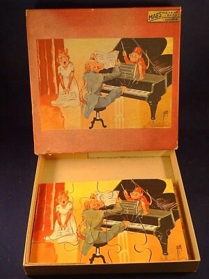 Ancien jeu patience puzzle singe piano illustrateurJ.JANSMA dessinateur ANVERS - Photo 1/4