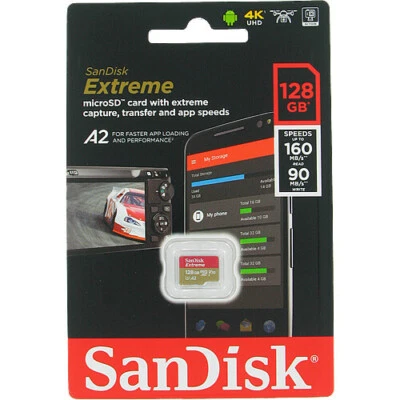 New Sandisk 128GB Extreme A2 V30 UHS-I U3 micro SDXC Card 160MB/s 128 GB Memory - Image 1 of 4
