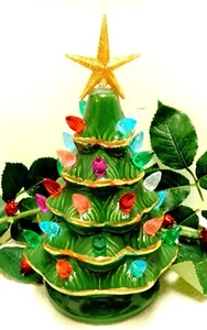 NOSTALGIC EVERGREEN CERAMIC LIGHT UP CHRISTMAS TREE - BATTERY OPERATED - Picture 1 of 6