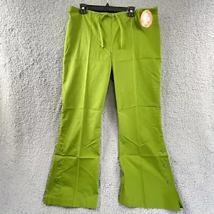Vintage WHITE CROSS Nurse Pants Drawstring Scrubs Bootleg Green Button Sides L - Picture 1 of 10