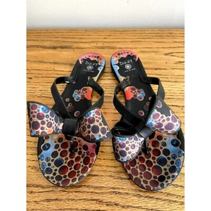 Dizzy Flip Flops Womens Size 6 Black and Colorful with Bow - Picture 1 of 11