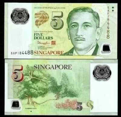 Singapore 5 DOLLARS P-47e ND 2018 UNC Polymer Singaporean World Currency NOTE - Image 1 of 3