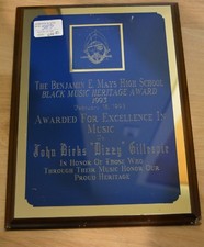 DIZZY GILLESPIE AWARDED PLAQUE JAZZ MUSIC TRUMPET 1993 BEBOP Personal
