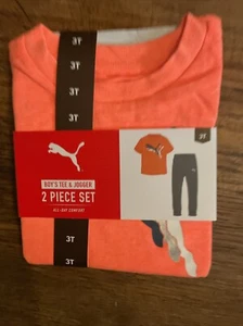 Puma Toddler Boys Orange/Gray 2 Piece Short Sleeve Tee and Jogger Set Sz 3T - Picture 1 of 2