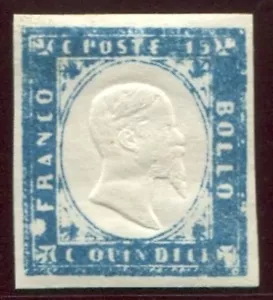 1863 Regno 15 cent. tipo Sardegna nuovo integro cobalto latteo spl ** MNH - Picture 1 of 1