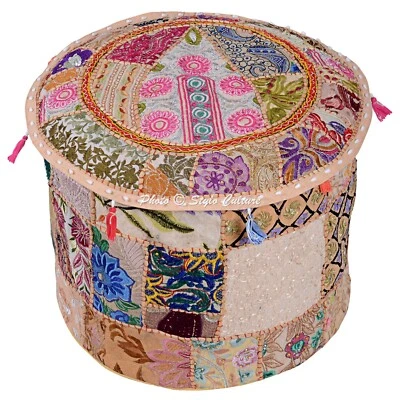 New Boho Patchwork Pouf Ottoman Vintage FootStool Ethnic Living Room Decor - Image 1 of 4